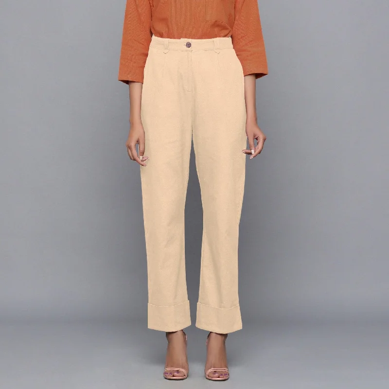Wide - Leg Women's Chiffon Palazzo Pants for a Flowy AppealBeige Warm Cotton Flannel High-Rise Rolled-up Pant Wide - Leg Women's Chiffon Palazzo Pants for a Flowy AppealBeige Warm Cotton Flannel High-Rise Rolled-up Pant