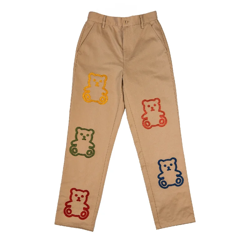 Tapered Leg Women's Wool Blend Trousers for WinterChenille Bear Pants