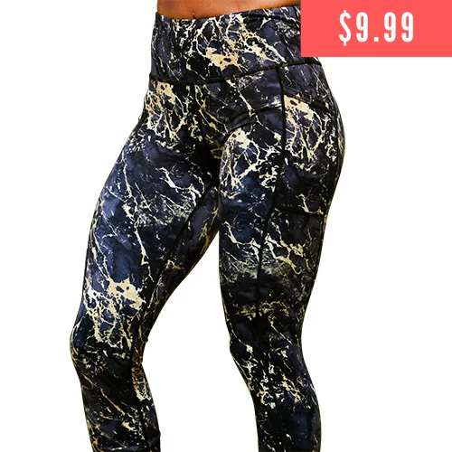 Plus Size Women's Embroidered Tight Trousers in White for a Feminine and Elegant StyleGold Marble Leggings