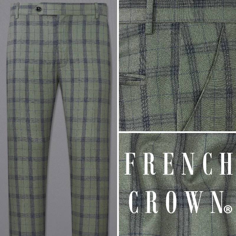 Bell - Bottom Style Women's Denim Pants with Embroidered DetailsLimed Green and Martinique Blue Plaid Pant Bell - Bottom Style Women's Denim Pants with Embroidered DetailsLimed Green and Martinique Blue Plaid Pant