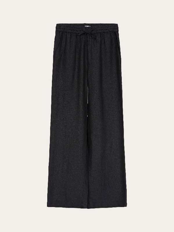 Plus Size Women's High - Waisted Bootcut Jeans in Distressed StyleLinen Mix Elastic Waist Pants - Black Jet Plus Size Women's High - Waisted Bootcut Jeans in Distressed StyleLinen Mix Elastic Waist Pants - Black Jet