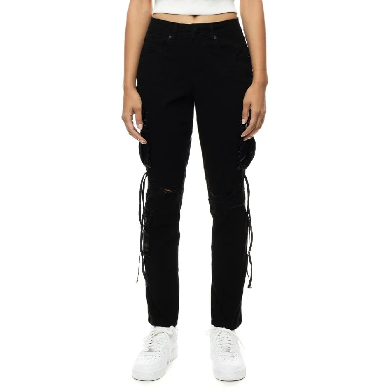 Plus Size Women's Patchwork - Design Jeans for a Unique AppearanceMixed Media Utility Fashion Twill Pants - Black Plus Size Women's Patchwork - Design Jeans for a Unique AppearanceMixed Media Utility Fashion Twill Pants - Black