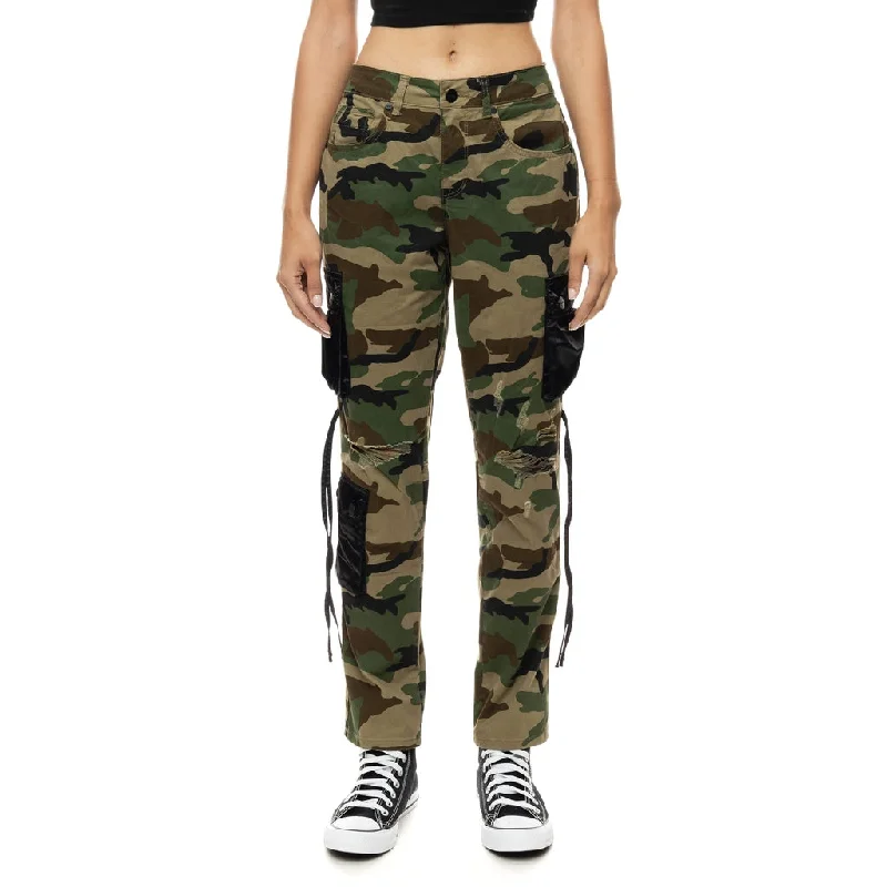 Flare Leg Women's Satin Trousers for a Glamorous Night OutMixed Media Utility Fashion Twill Pants - Wood Camo Flare Leg Women's Satin Trousers for a Glamorous Night OutMixed Media Utility Fashion Twill Pants - Wood Camo