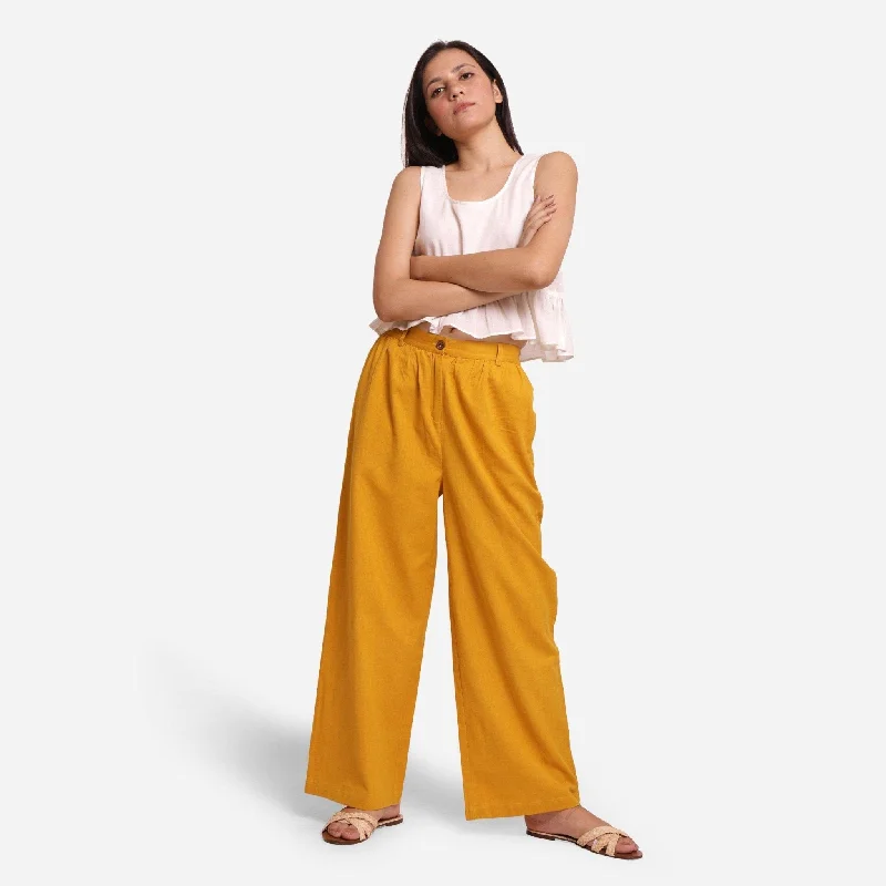 Plus Size Women's Pleated Front Dress Pants for Office WearMustard Cotton Flax Elasticated Wide Legged Pant Plus Size Women's Pleated Front Dress Pants for Office WearMustard Cotton Flax Elasticated Wide Legged Pant