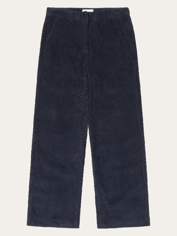 Flare Leg Women's Satin Trousers for a Glamorous Night OutPOSEY wide high-rise irregular corduroy pant - GOTS/Vegan - Night Sky Flare Leg Women's Satin Trousers for a Glamorous Night OutPOSEY wide high-rise irregular corduroy pant - GOTS/Vegan - Night Sky
