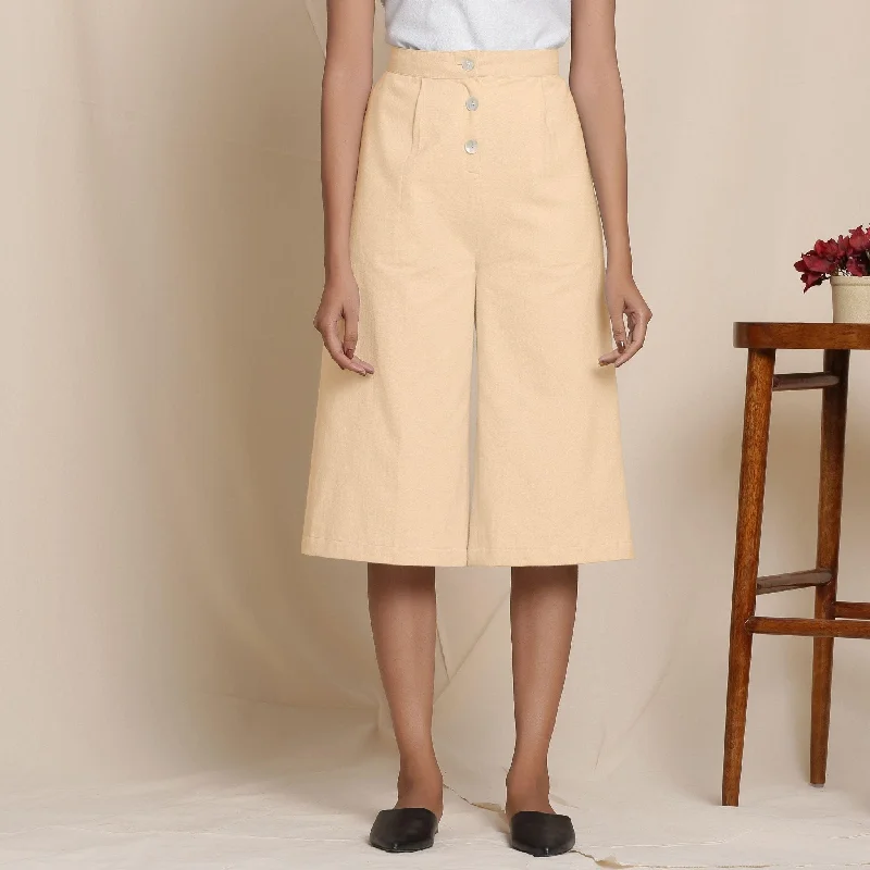 Plus Size Women's Metallic - Finish Joggers for a Stylish LoungeSolid Beige Warm Cotton Flannel High-Rise Culottes Plus Size Women's Metallic - Finish Joggers for a Stylish LoungeSolid Beige Warm Cotton Flannel High-Rise Culottes