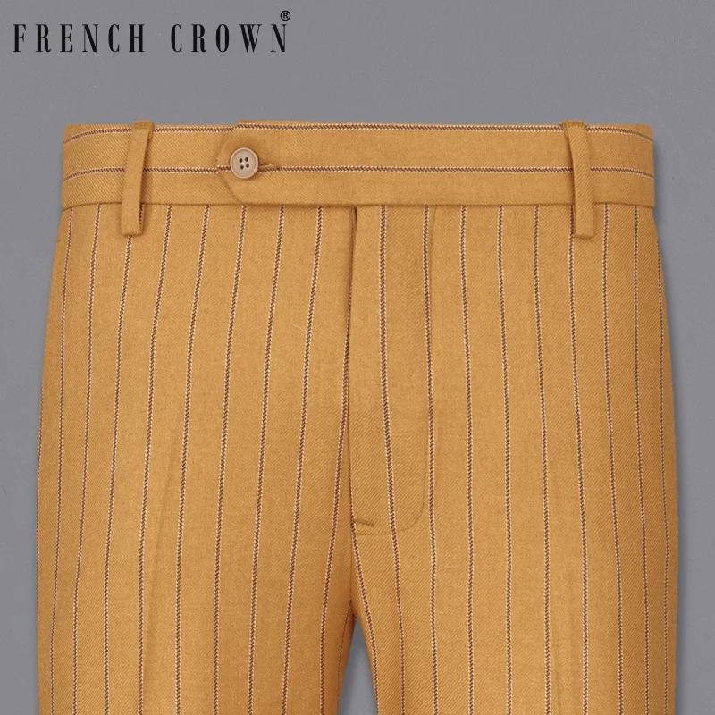 Cigarette Style Women's Printed Linen Blend Pants for Casual DaysTussock Mustard Yellow Striped Pant Cigarette Style Women's Printed Linen Blend Pants for Casual DaysTussock Mustard Yellow Striped Pant
