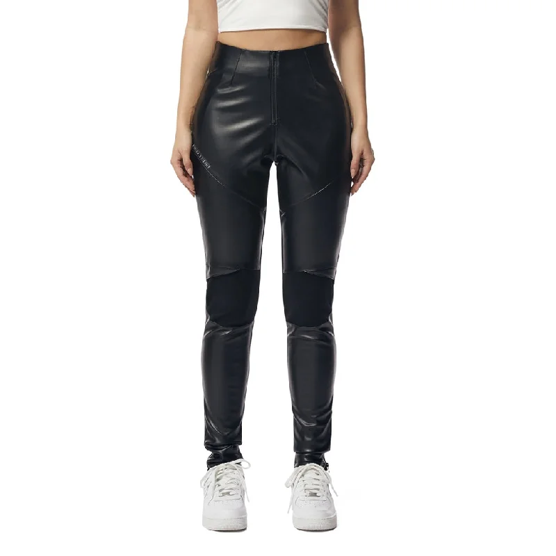 Bootcut Style Women's Stretch Denim Jeans in Dark WashVegan Leather Racing Pants - Black Bootcut Style Women's Stretch Denim Jeans in Dark WashVegan Leather Racing Pants - Black
