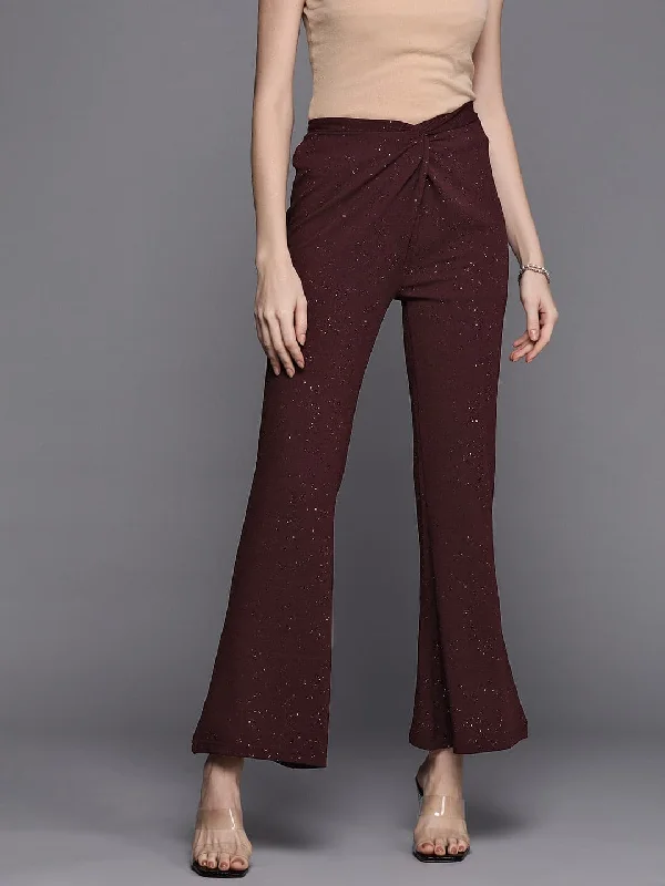 Women's Straight - Leg Linen Pants for a Breezy Summer LookWomen Burgundy Shimmer Twisted Bellbottom Pants Women's Straight - Leg Linen Pants for a Breezy Summer LookWomen Burgundy Shimmer Twisted Bellbottom Pants
