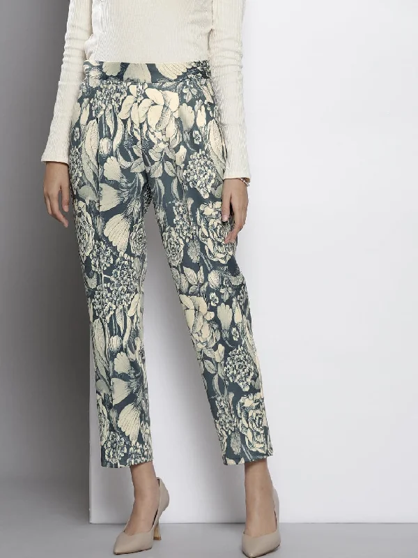 Plus Size Women's Patchwork - Design Jeans for a Unique AppearanceWomen Grey Floral Scuba Straight Pants Plus Size Women's Patchwork - Design Jeans for a Unique AppearanceWomen Grey Floral Scuba Straight Pants