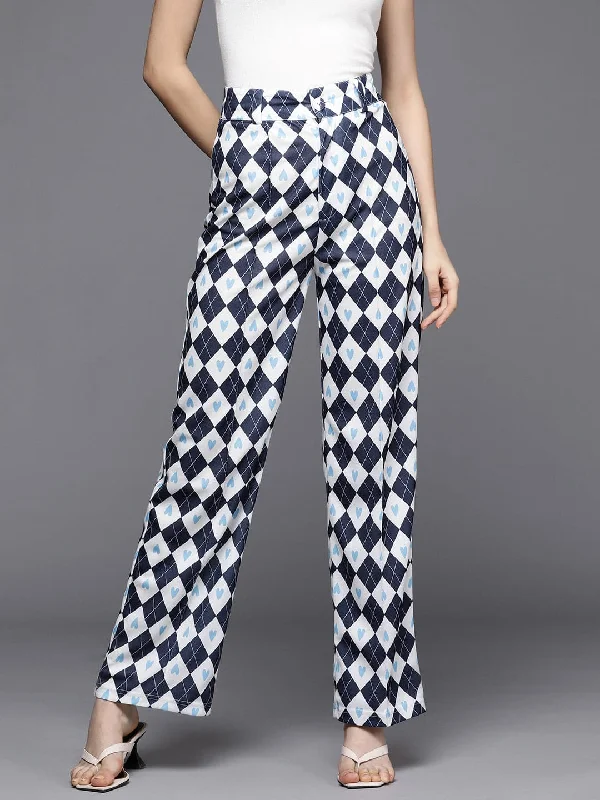 Plus Size Women's Cargo Pants with Multiple Pockets for HikingWomen Navy Geometric Print Straight Pants Plus Size Women's Cargo Pants with Multiple Pockets for HikingWomen Navy Geometric Print Straight Pants