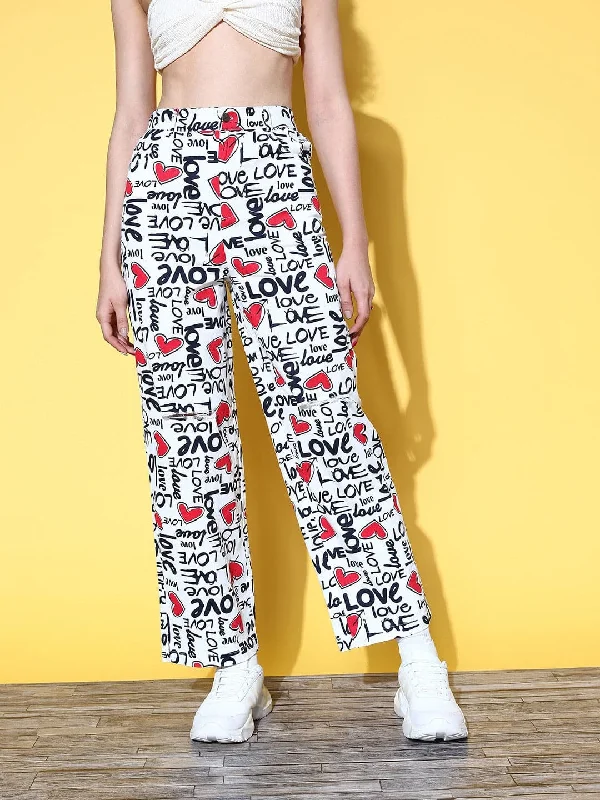 Capri Length Women's Printed Yoga Pants for Workout SessionsWomen Red Love Heart Print Straight Pants Capri Length Women's Printed Yoga Pants for Workout SessionsWomen Red Love Heart Print Straight Pants