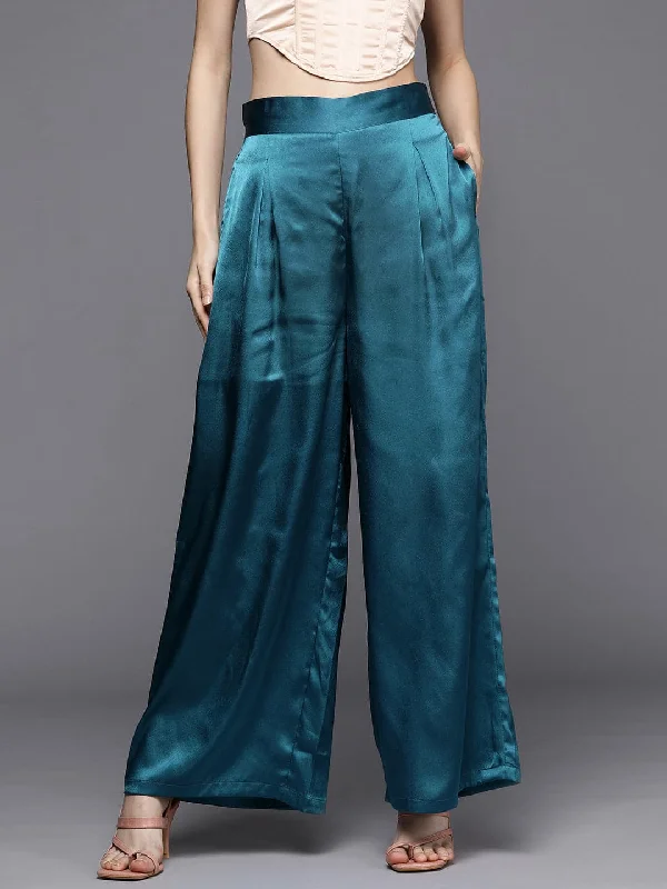 Women's Straight - Leg Linen Pants for a Breezy Summer LookWomen Teal Satin Pleated Wide Leg Pants Women's Straight - Leg Linen Pants for a Breezy Summer LookWomen Teal Satin Pleated Wide Leg Pants