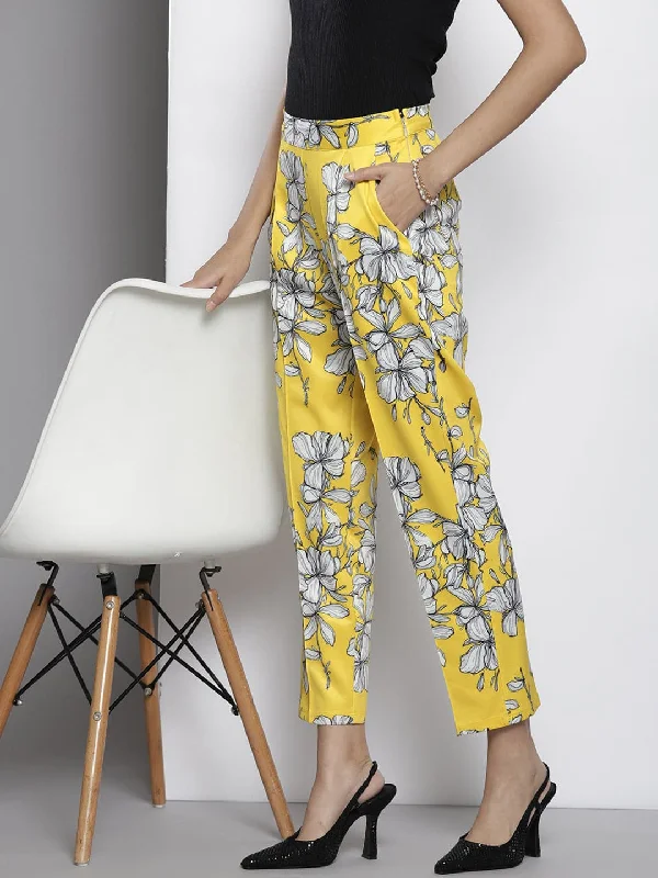 Plus Size Women's Pleated Front Dress Pants for Office WearWomen Yellow Floral Scuba Straight Pants Plus Size Women's Pleated Front Dress Pants for Office WearWomen Yellow Floral Scuba Straight Pants