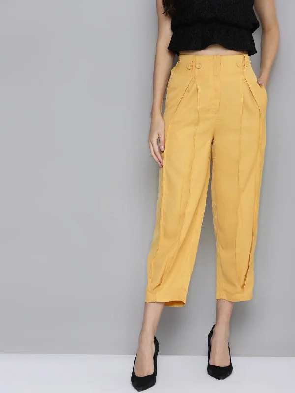 Plus Size Women's Elastic - Waist Culottes in Earth TonesWomen Yellow Front Pleat Pants Plus Size Women's Elastic - Waist Culottes in Earth TonesWomen Yellow Front Pleat Pants