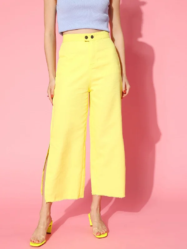 Plus Size Women's Cargo Pants with Multiple Pockets for HikingWomen Yellow Side Slit Pants Plus Size Women's Cargo Pants with Multiple Pockets for HikingWomen Yellow Side Slit Pants