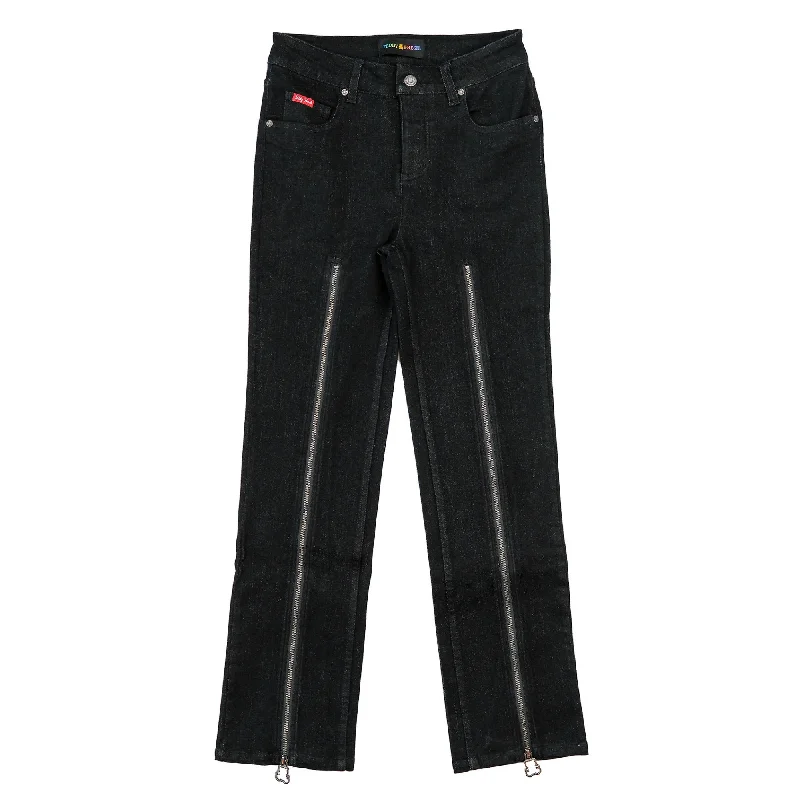 Bell - Bottom Style Women's Denim Pants with Embroidered DetailsZip Flare Pants