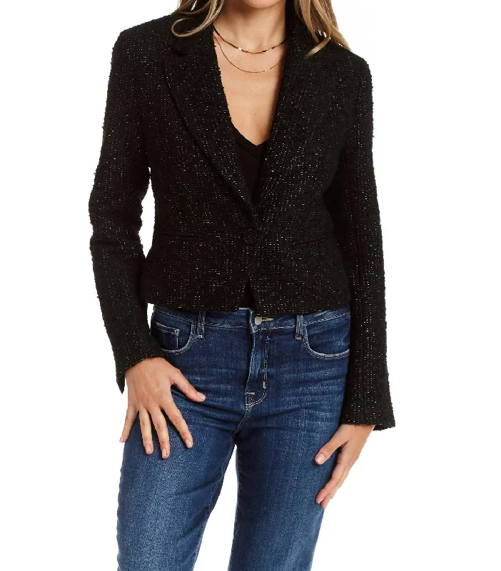 Double - Breasted Women's Leather Blazers in Taupe for an Edgy LookAgatha Tweed Jacket In Black