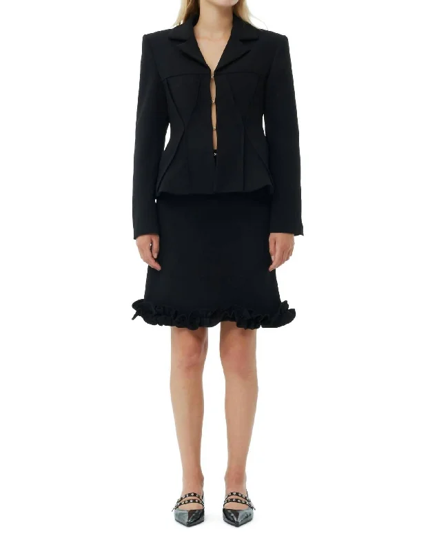 Plus Size Women's Embroidered Blazers in Floral Patterns for a Feminine TouchBonded Crepe Fitted Blazer In Black Plus Size Women's Embroidered Blazers in Floral Patterns for a Feminine TouchBonded Crepe Fitted Blazer In Black