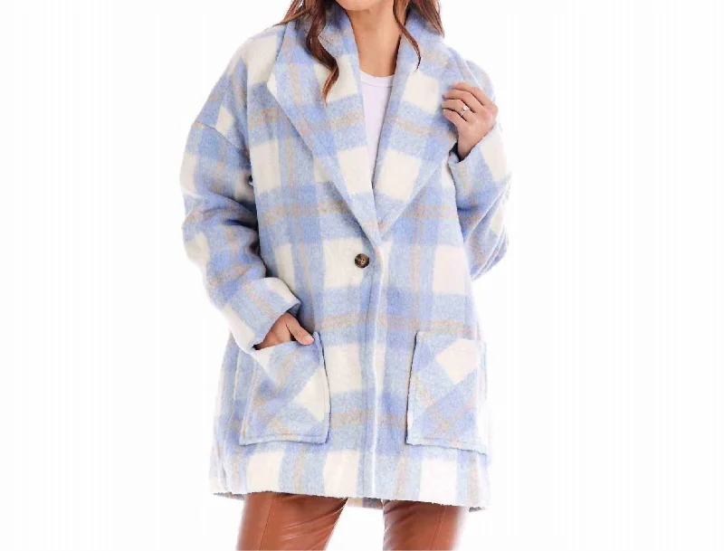 Plus Size Women's Double - Breasted Wool Blazers for Winter Office WearBoston Plaid Jacket In Blue Plus Size Women's Double - Breasted Wool Blazers for Winter Office WearBoston Plaid Jacket In Blue