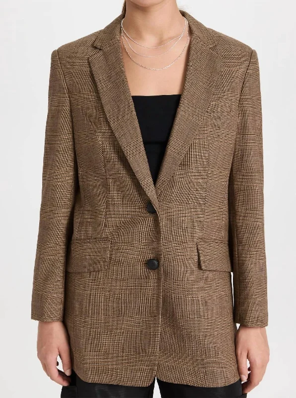 Plus Size Women's Military - Inspired Blazers with Gold Accents for a Bold LookCharles Boyfriend Blazer In Beige Plaid Plus Size Women's Military - Inspired Blazers with Gold Accents for a Bold LookCharles Boyfriend Blazer In Beige Plaid