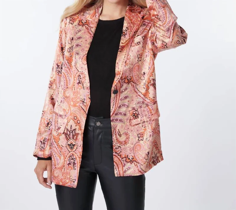 Women's Tailored Stretch Blazers in Navy Blue for Business MeetingsExpression Print Blazer In Multicolor/paisley Print Women's Tailored Stretch Blazers in Navy Blue for Business MeetingsExpression Print Blazer In Multicolor/paisley Print