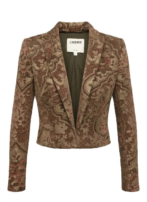 Plus Size Women's Embroidered Blazers in Floral Patterns for a Feminine TouchJen Cropped Blazer In Green Multi Tapestry Plus Size Women's Embroidered Blazers in Floral Patterns for a Feminine TouchJen Cropped Blazer In Green Multi Tapestry
