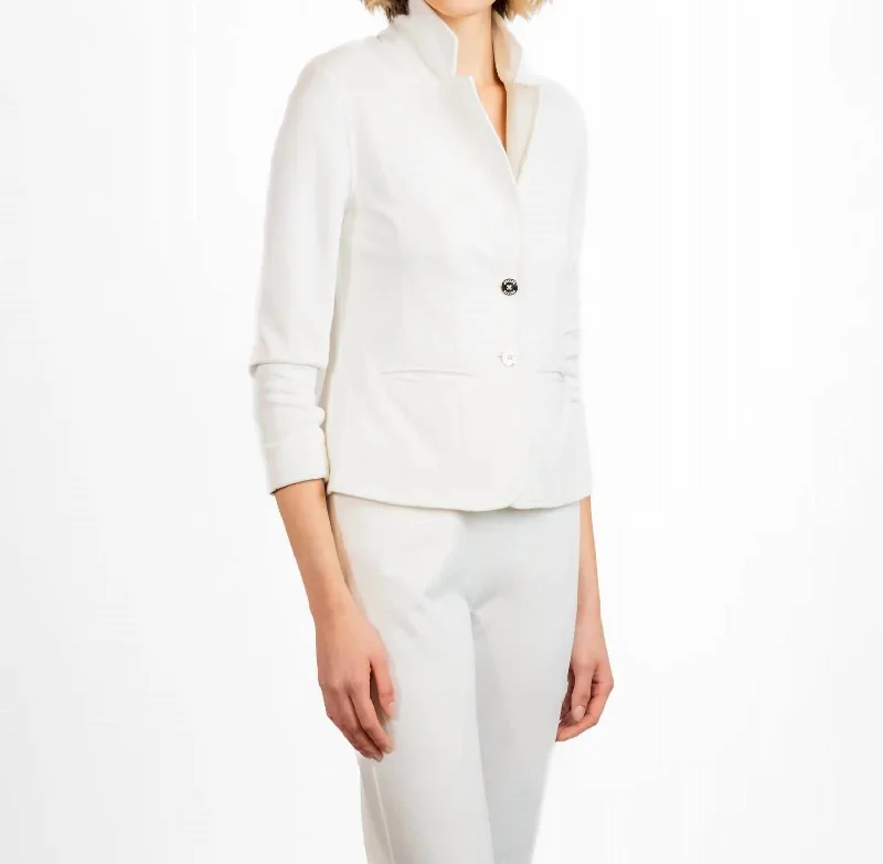 Women's Peplum Blazers in Emerald Green for a Stylish Work AttireKnit Pique Blazer In White Women's Peplum Blazers in Emerald Green for a Stylish Work AttireKnit Pique Blazer In White