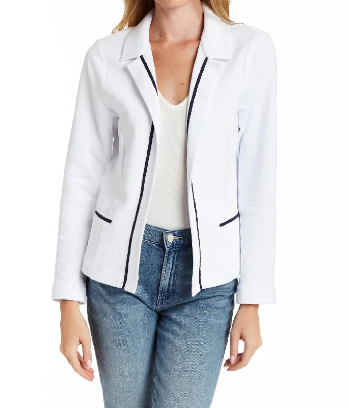Women's Peplum Blazers in Emerald Green for a Stylish Work AttireKristen Terry Jacket In White Women's Peplum Blazers in Emerald Green for a Stylish Work AttireKristen Terry Jacket In White