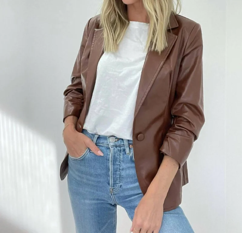 Single - Breasted Women's Corduroy Blazers in Mustard Yellow for an Autumn VibeKylie Faux Leather Blazer In Brown Single - Breasted Women's Corduroy Blazers in Mustard Yellow for an Autumn VibeKylie Faux Leather Blazer In Brown