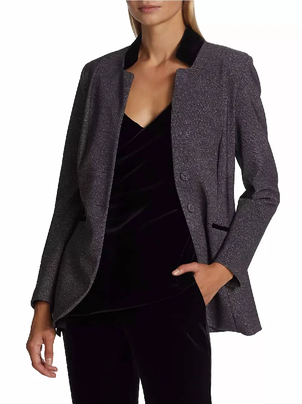 Plus Size Women's Faux Fur - Trimmed Blazers in Black for a Luxurious LookLa Petite Robe Collar Blazer In Moray Chocolate Plus Size Women's Faux Fur - Trimmed Blazers in Black for a Luxurious LookLa Petite Robe Collar Blazer In Moray Chocolate