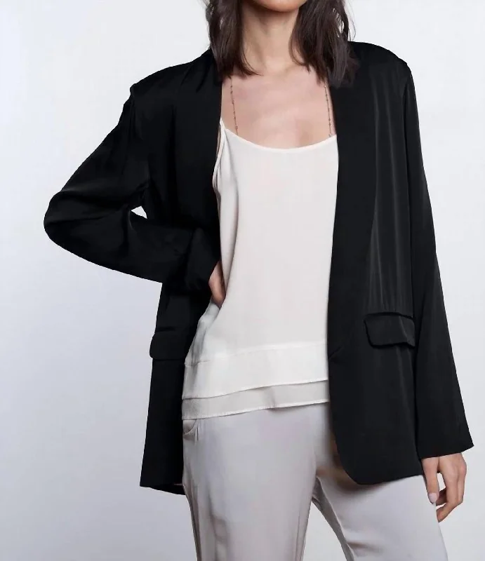 Plus Size Women's Faux Fur - Trimmed Blazers in Black for a Luxurious LookLa Silk Blazer In Noir Plus Size Women's Faux Fur - Trimmed Blazers in Black for a Luxurious LookLa Silk Blazer In Noir