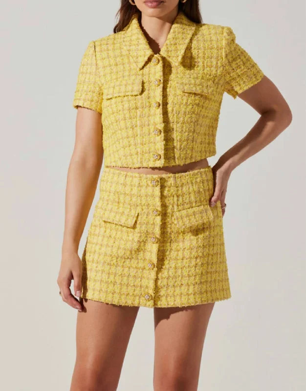 Single - Breasted Women's Linen Blend Blazers in Earth Tones for Casual WearMavey Tweed Jacket In Yellow Single - Breasted Women's Linen Blend Blazers in Earth Tones for Casual WearMavey Tweed Jacket In Yellow