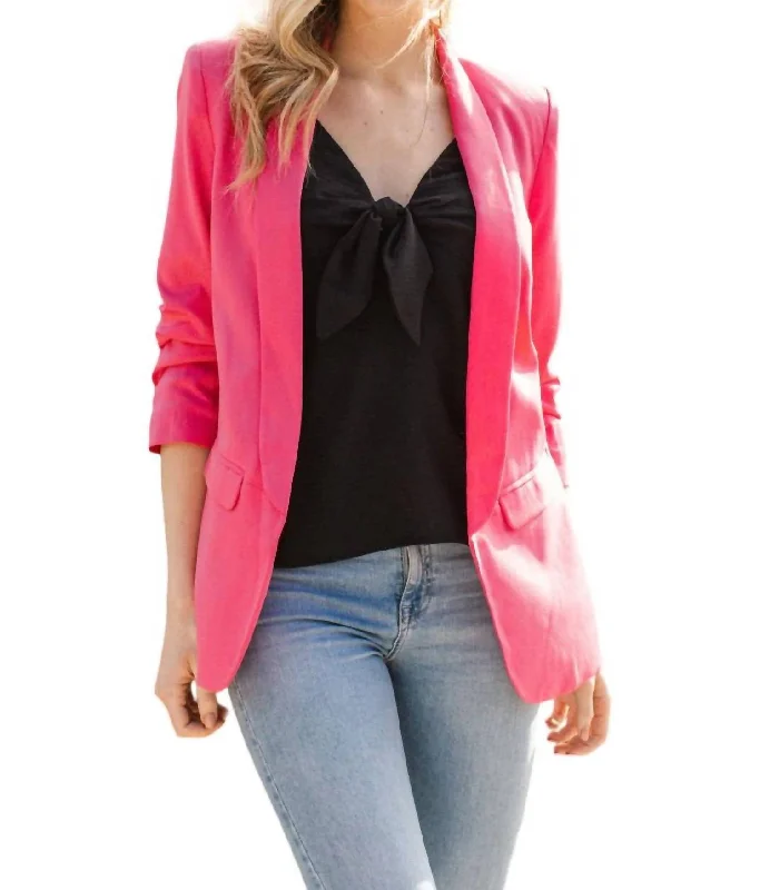 Women's Slim - Fit Blazers in Charcoal Gray for a Professional AppearanceOpen Front Collared Blazer In Hot Pink Women's Slim - Fit Blazers in Charcoal Gray for a Professional AppearanceOpen Front Collared Blazer In Hot Pink