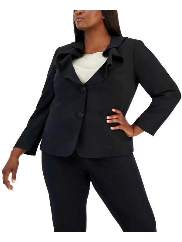 Women's Tailored Stretch Blazers in Navy Blue for Business MeetingsPlus Womens Ruffled Collar Suit Separate Two-Button Blazer Women's Tailored Stretch Blazers in Navy Blue for Business MeetingsPlus Womens Ruffled Collar Suit Separate Two-Button Blazer