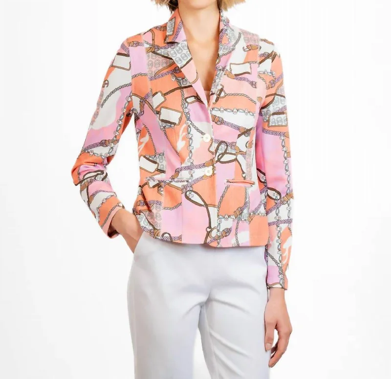 Oversized Women's Printed Blazers in Animal Patterns for a Statement PiecePrinted Knit Pique Blazer In Cantaloupe Oversized Women's Printed Blazers in Animal Patterns for a Statement PiecePrinted Knit Pique Blazer In Cantaloupe