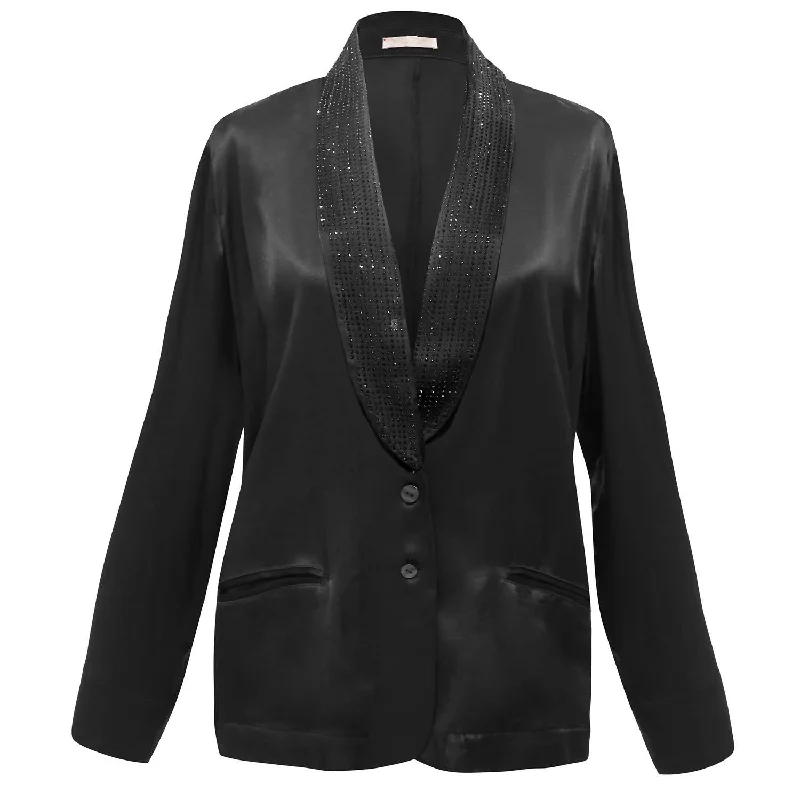 Women's Peplum Blazers in Emerald Green for a Stylish Work AttireStudded Smoking Blazer In Black Women's Peplum Blazers in Emerald Green for a Stylish Work AttireStudded Smoking Blazer In Black