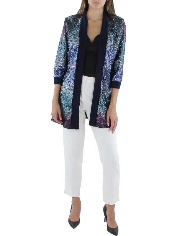 Double - Breasted Women's Leather Blazers in Taupe for an Edgy LookWomens Knit Metallic Duster Blazer Double - Breasted Women's Leather Blazers in Taupe for an Edgy LookWomens Knit Metallic Duster Blazer