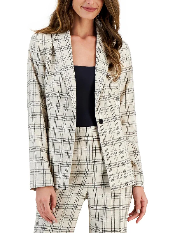 Plus Size Women's Double - Breasted Wool Blazers for Winter Office WearWomens Plaid Linen One-Button Blazer