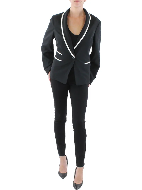 Women's Notched Lapel Blazers in Beige for a Timeless OutfitWomens Woven Contrast Trim One-Button Blazer Women's Notched Lapel Blazers in Beige for a Timeless OutfitWomens Woven Contrast Trim One-Button Blazer