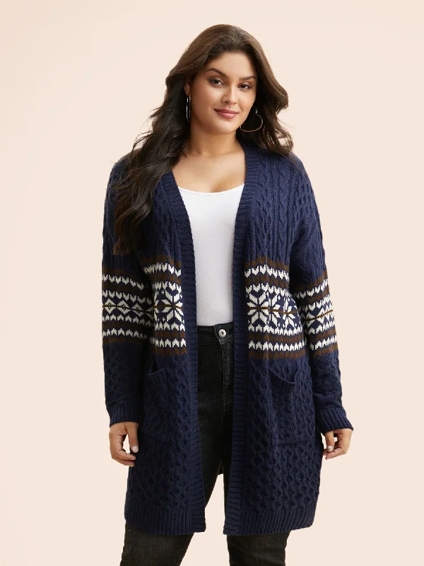plus size women cardigan for comfortable layeringBandana Cable Knit Contrast Pocket Cardigan plus size women cardigan for comfortable layeringBandana Cable Knit Contrast Pocket Cardigan