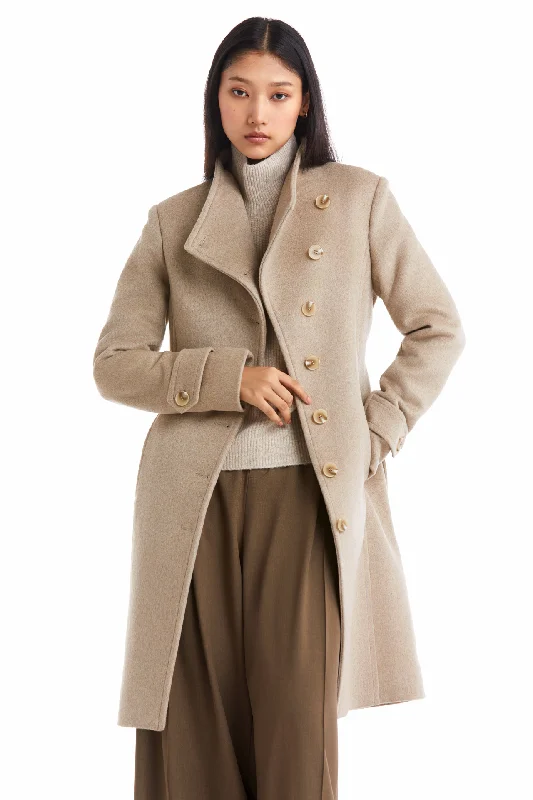 Women's long - sleeve wool coats in a houndstooth pattern for a classic charmEVELYN Women's long - sleeve wool coats in a houndstooth pattern for a classic charmEVELYN