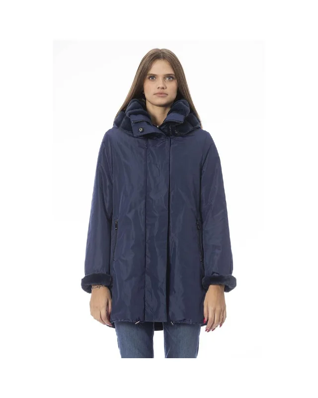 Women's faux fur coats in bright colors for a bold fashion statementBaldinini Trend Reversible Hooded Jacket with Pockets and Zipper