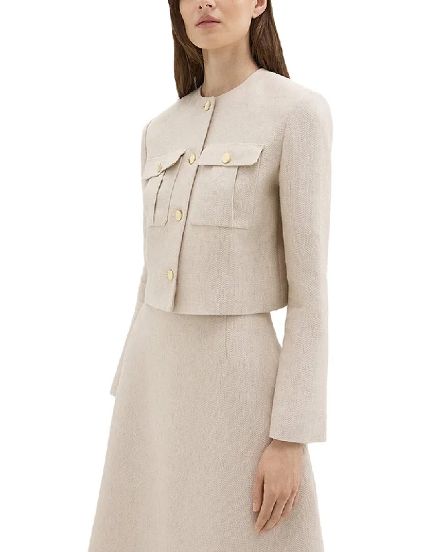 Women's knee - length wool blend coats with a fur collar for added warmthTheory Military Linen Jacket Women's knee - length wool blend coats with a fur collar for added warmthTheory Military Linen Jacket