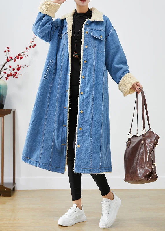 Women's faux fur coats in bright colors for a bold fashion statementBohemian Blue Oversized Thick Fleece Wool Lined Denim Trench Coats Winter Women's faux fur coats in bright colors for a bold fashion statementBohemian Blue Oversized Thick Fleece Wool Lined Denim Trench Coats Winter