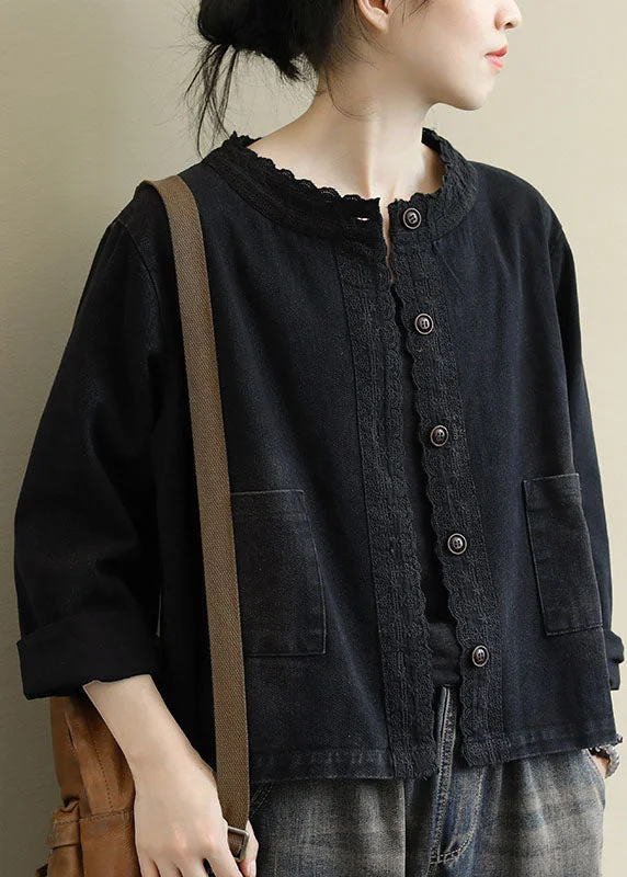 Belted women's cashmere coats in soft pastels for a luxurious feelBoho Black Casual Button Embroidered Fall Denim Coat Belted women's cashmere coats in soft pastels for a luxurious feelBoho Black Casual Button Embroidered Fall Denim Coat