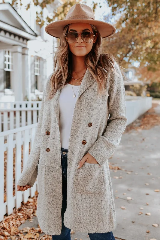 open front women cardigan for easy stylingButton Detail Oatmeal Two Tone Cardigan
