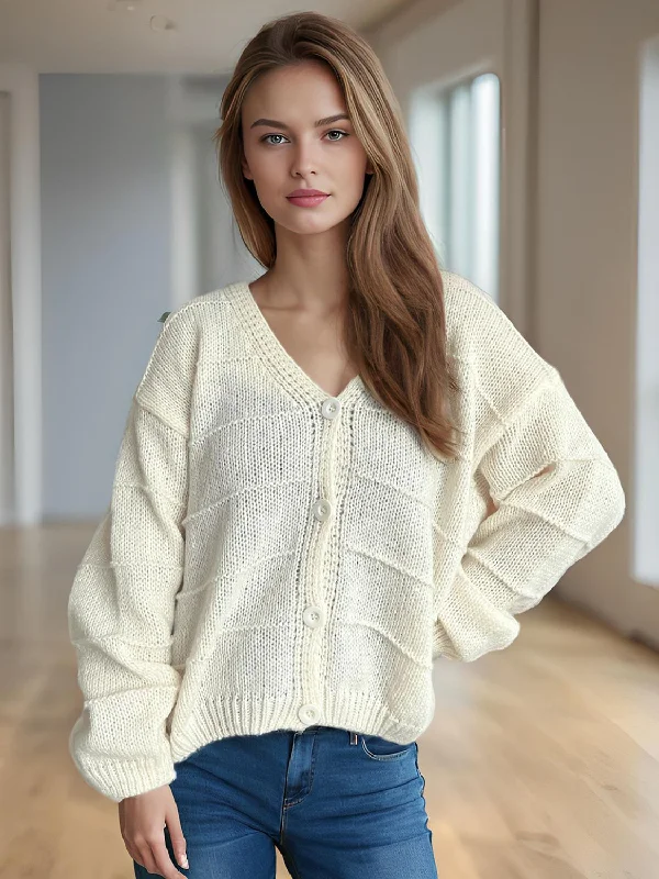 hand knitted women cardigan with artisanal charmButton Down V-Neck Long Sleeve Cardigan hand knitted women cardigan with artisanal charmButton Down V-Neck Long Sleeve Cardigan