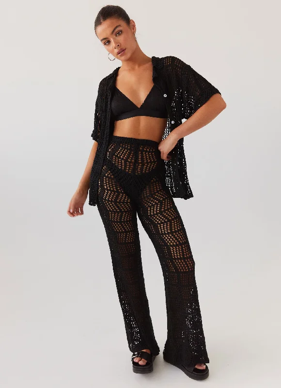 cable knit women cardigan with intricate patternsCabo Paradise Crochet Pants - Black cable knit women cardigan with intricate patternsCabo Paradise Crochet Pants - Black