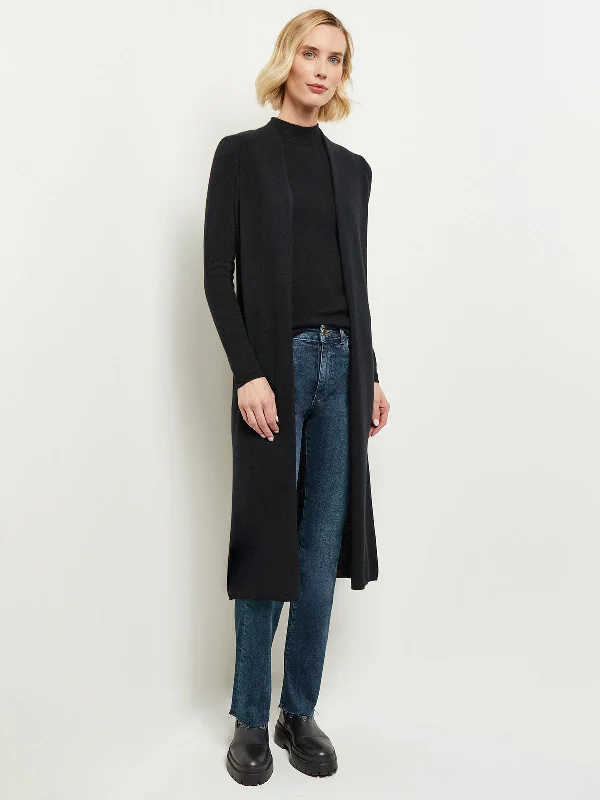 ribbed women cardigan with a classic textureCashmere Maxi Duster Cardigan, Black